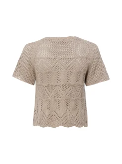 Marie Lund Damen Strickshirt in taupe - Ärmel: kurzarm