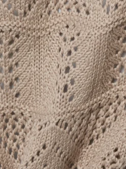 Marie Lund Damen Strickshirt in taupe - Ärmel: kurzarm
