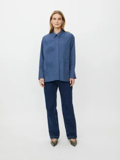 Masai Damen Hemdbluse in blau - Ausschnitt: Stehkragen