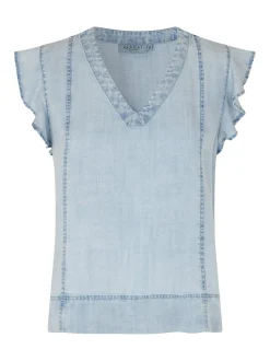 Masai Damen Kurzarmbluse in denim - Ärmel: Halbarm