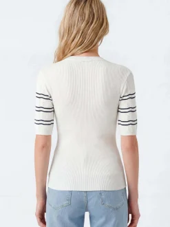 Mavi Damen Strickshirt in ecru blau - Ärmel: kurzarm
