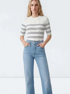 Mavi Damen Strickshirt in ecru blau - Ärmel: kurzarm