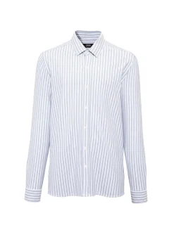 Mavi Herren Langarmhemd - Stripe in hellblau weiß