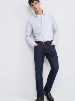 Mavi Herren Langarmhemd - Stripe in hellblau weiß
