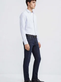 Mavi Herren Langarmhemd - Stripe in hellblau weiß