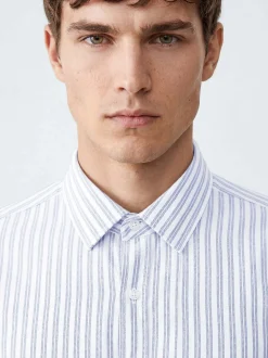 Mavi Herren Langarmhemd - Stripe in hellblau weiß