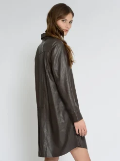 Maze Damen Hemdkleid aus Leder in braun