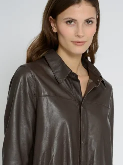 Maze Damen Hemdkleid aus Leder in braun