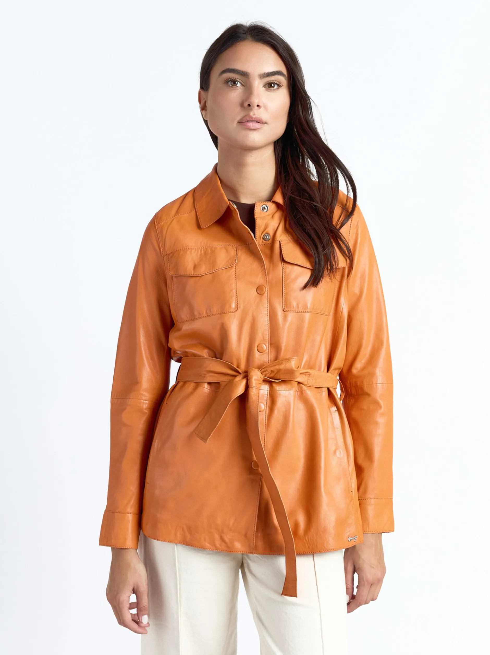Maze Damen Lederhemd in orange