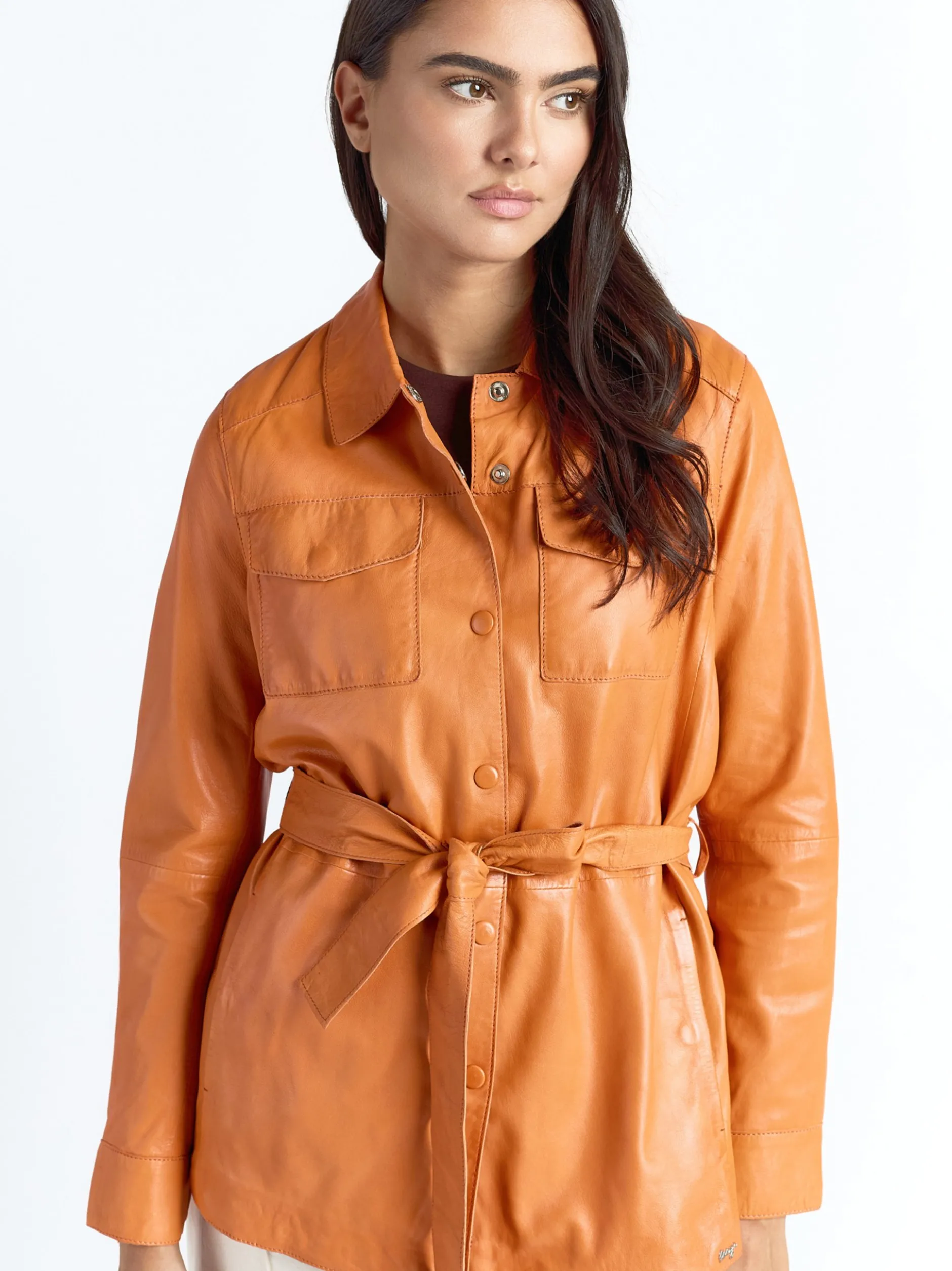 Maze Damen Lederhemd in orange