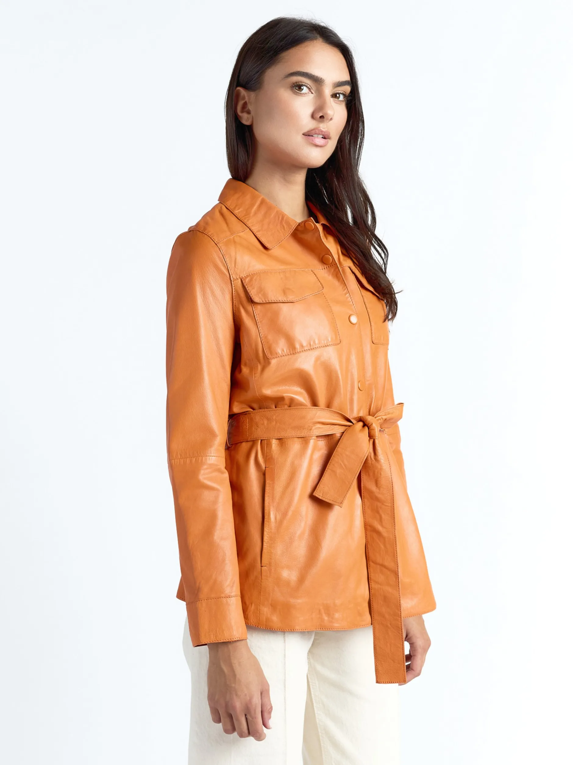 Maze Damen Lederhemd in orange