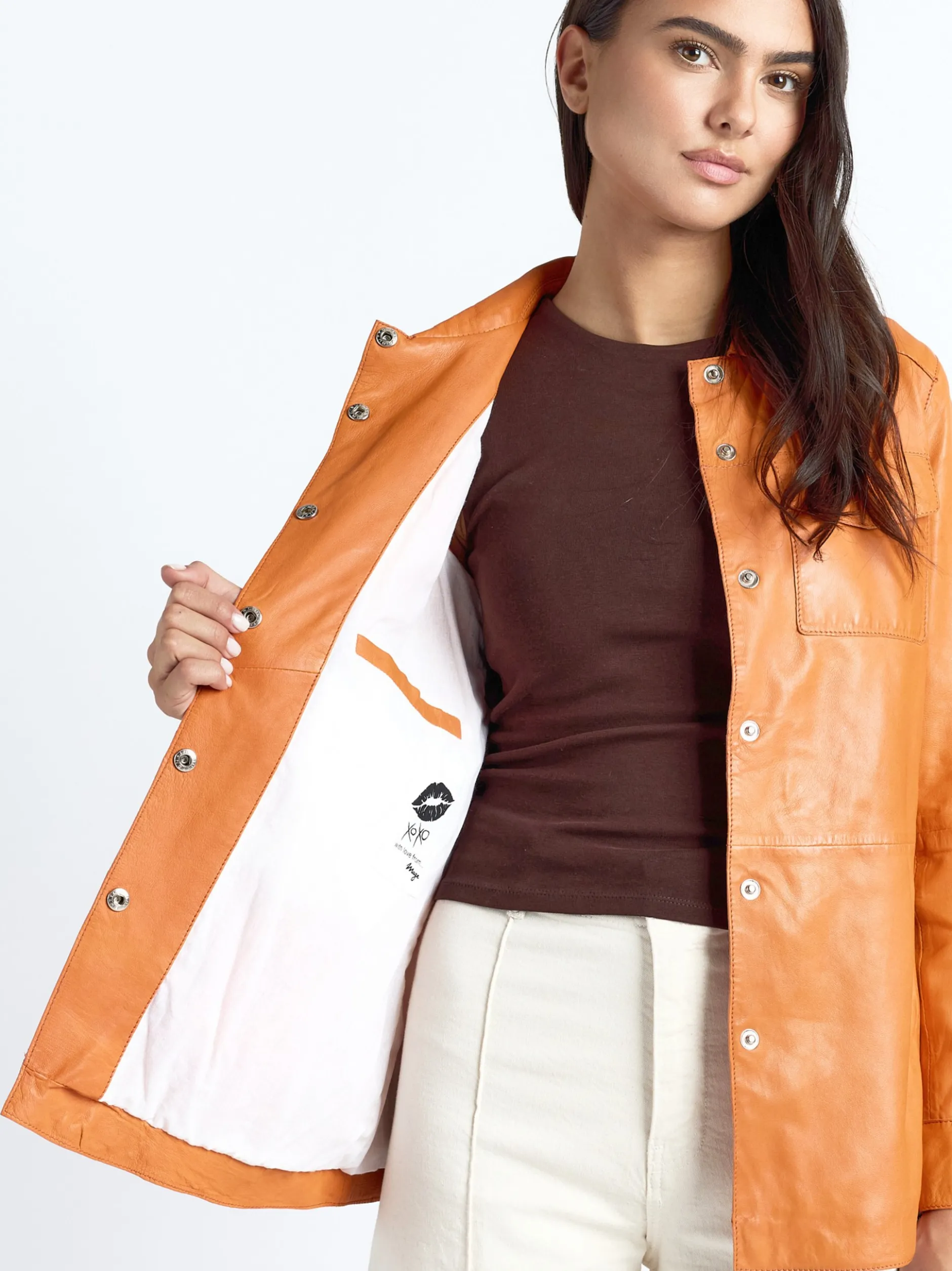 Maze Damen Lederhemd in orange