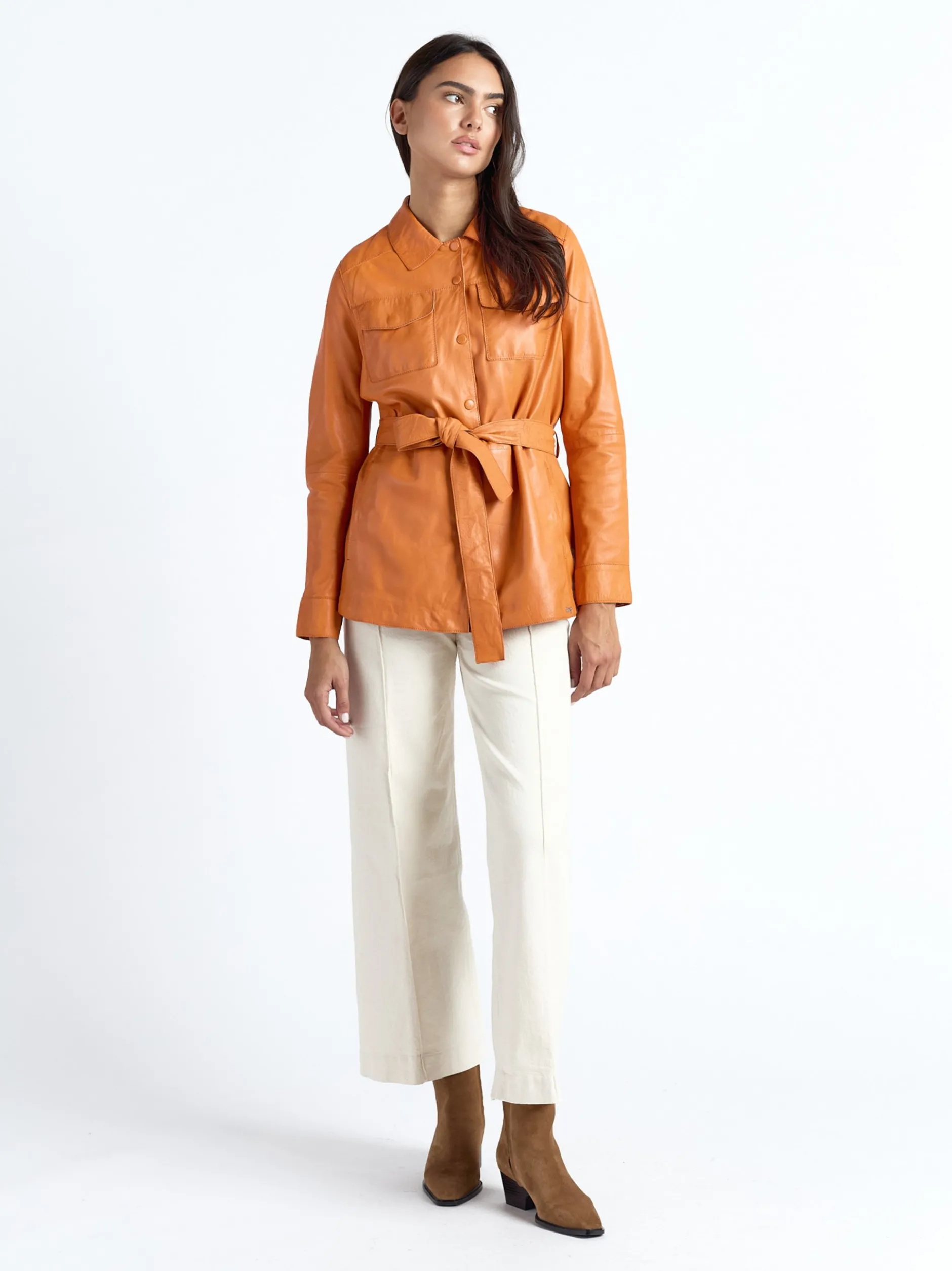 Maze Damen Lederhemd in orange