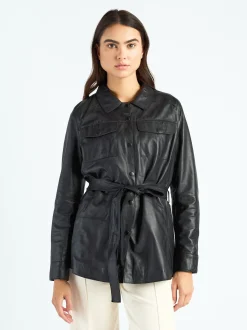 Maze Damen Lederhemd in schwarz