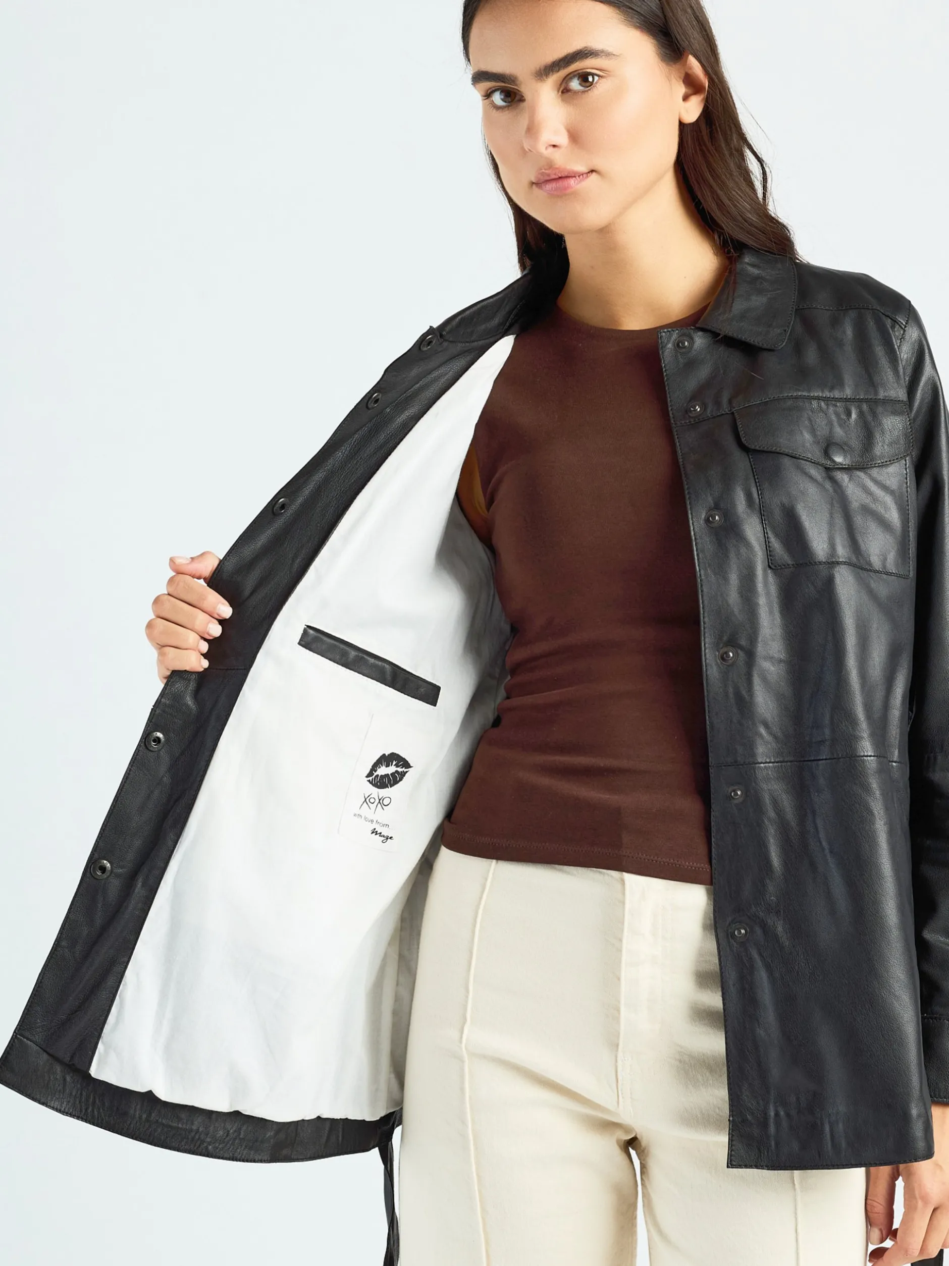 Maze Damen Lederhemd in schwarz