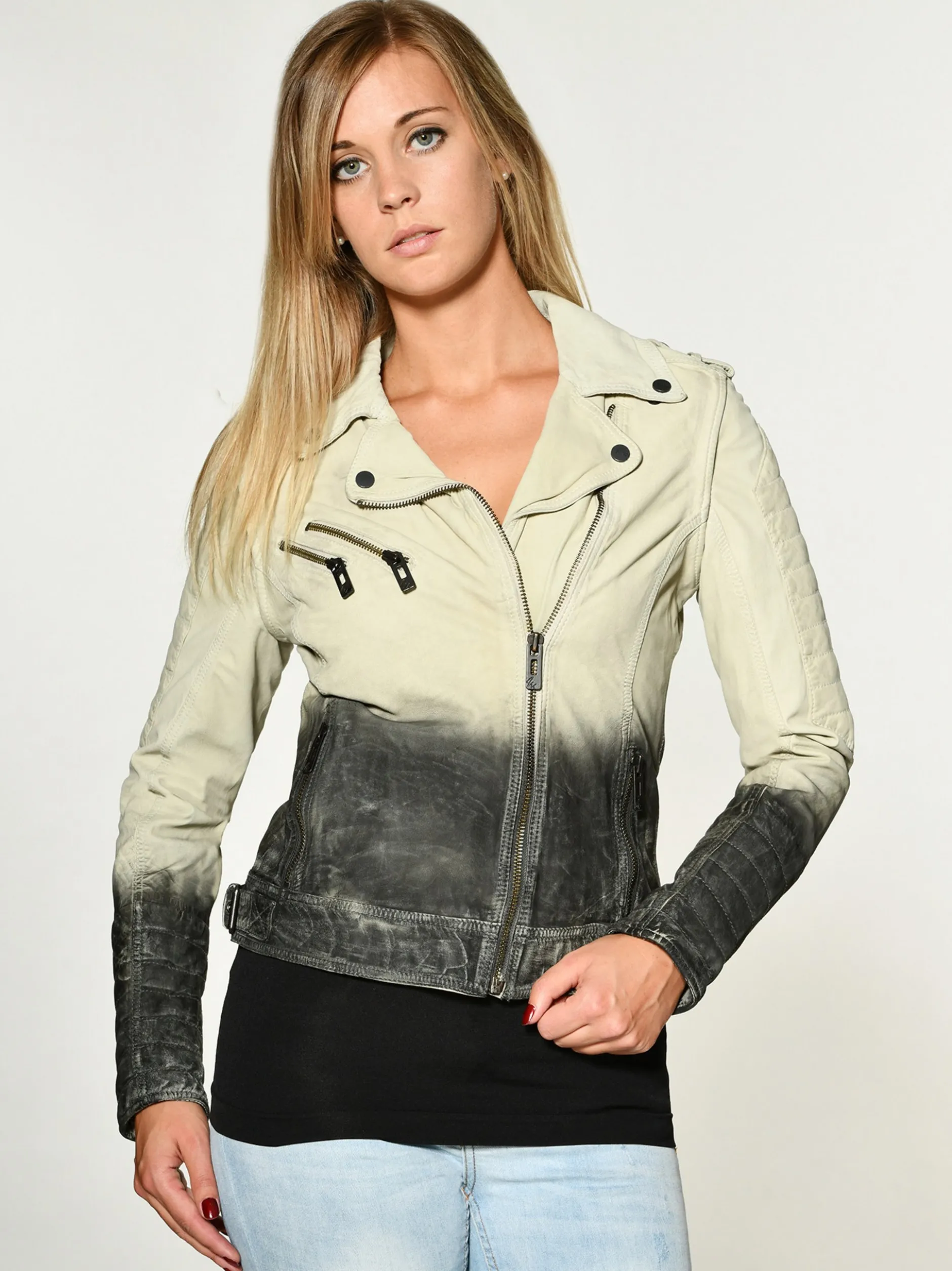 Maze Damen Lederjacke in beige
