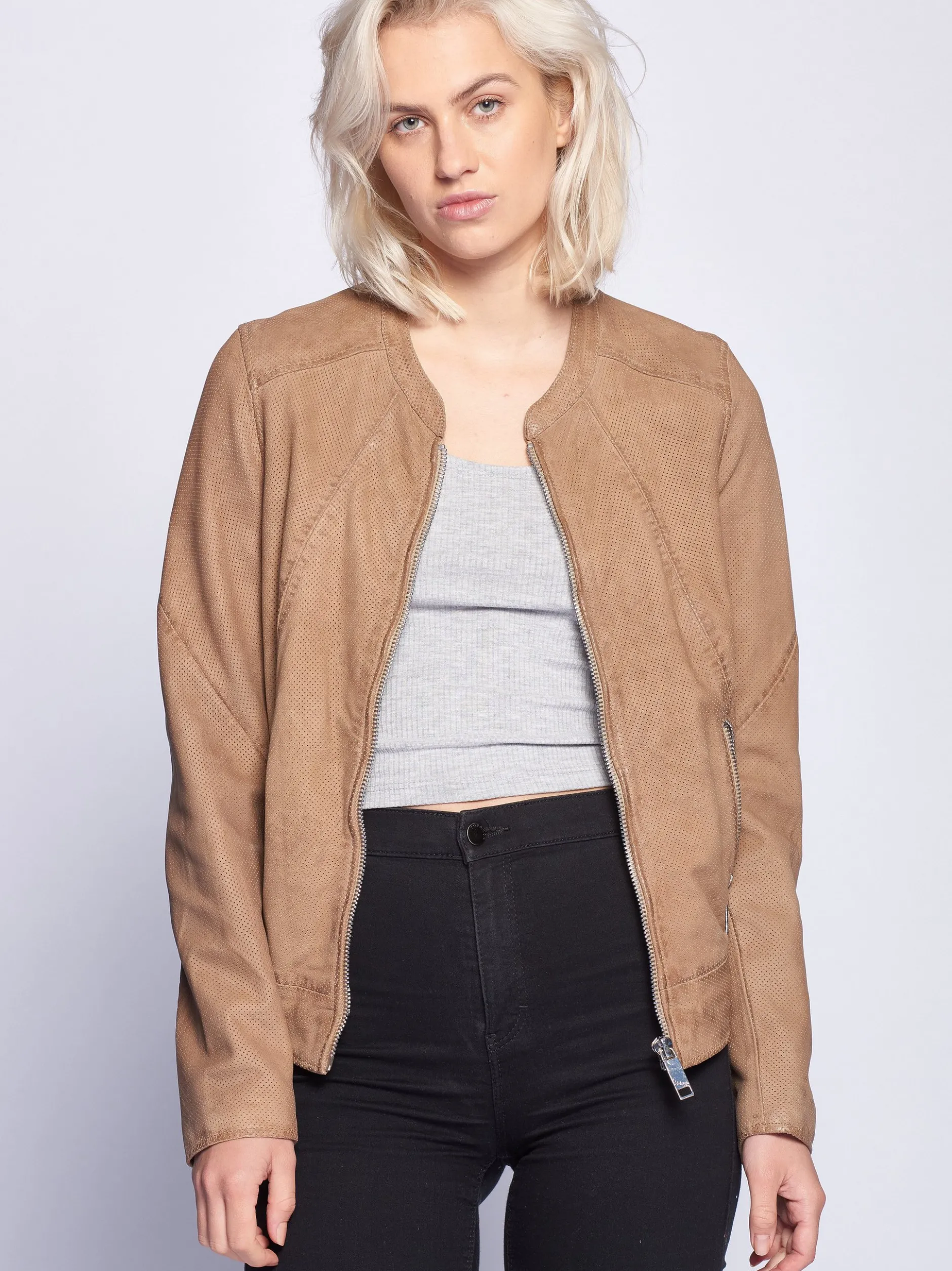 Maze Damen Lederjacke in beige