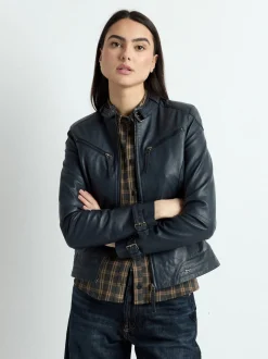 Maze Damen Lederjacke in blau