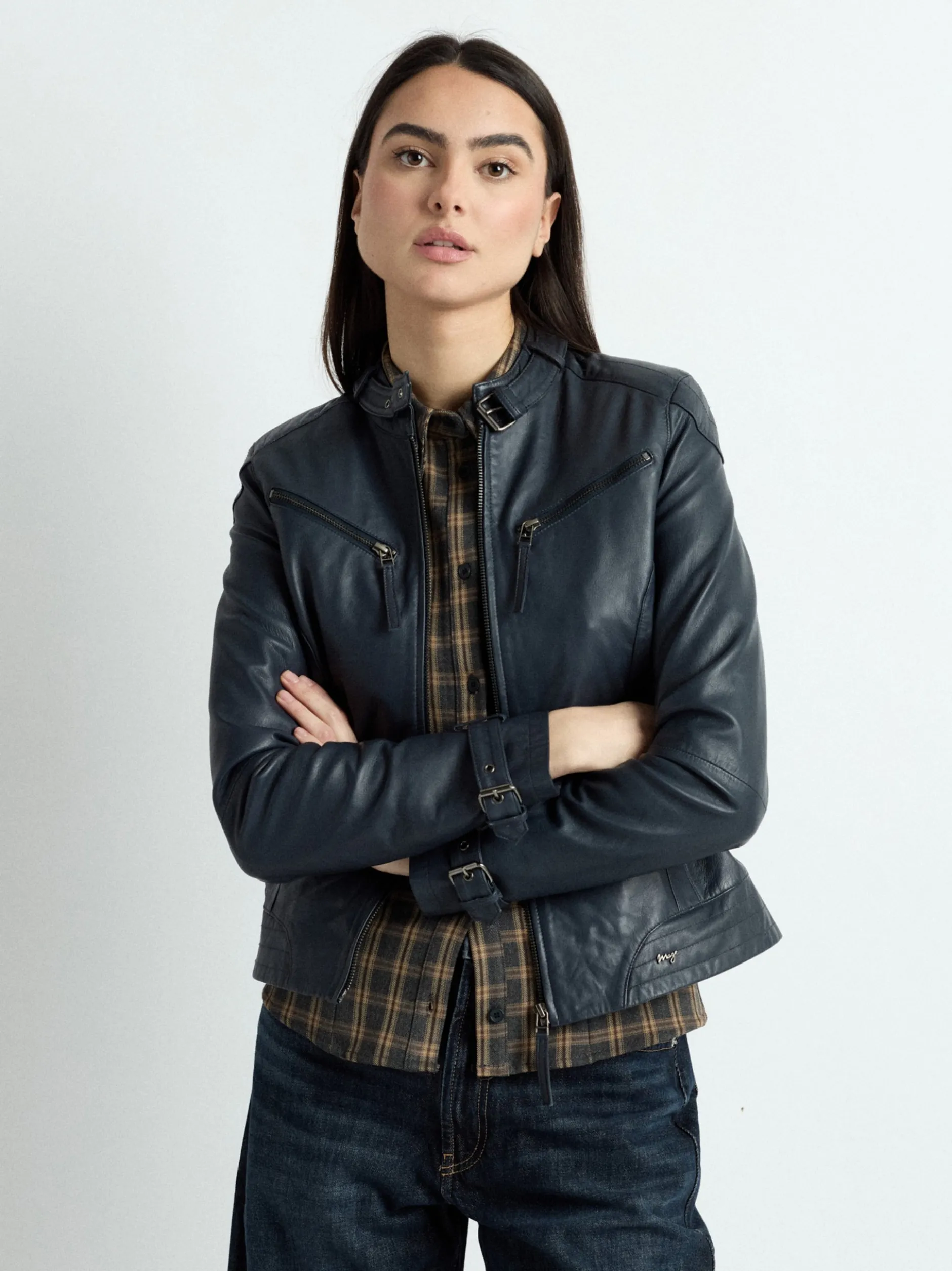 Maze Damen Lederjacke in blau