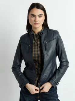 Maze Damen Lederjacke in blau
