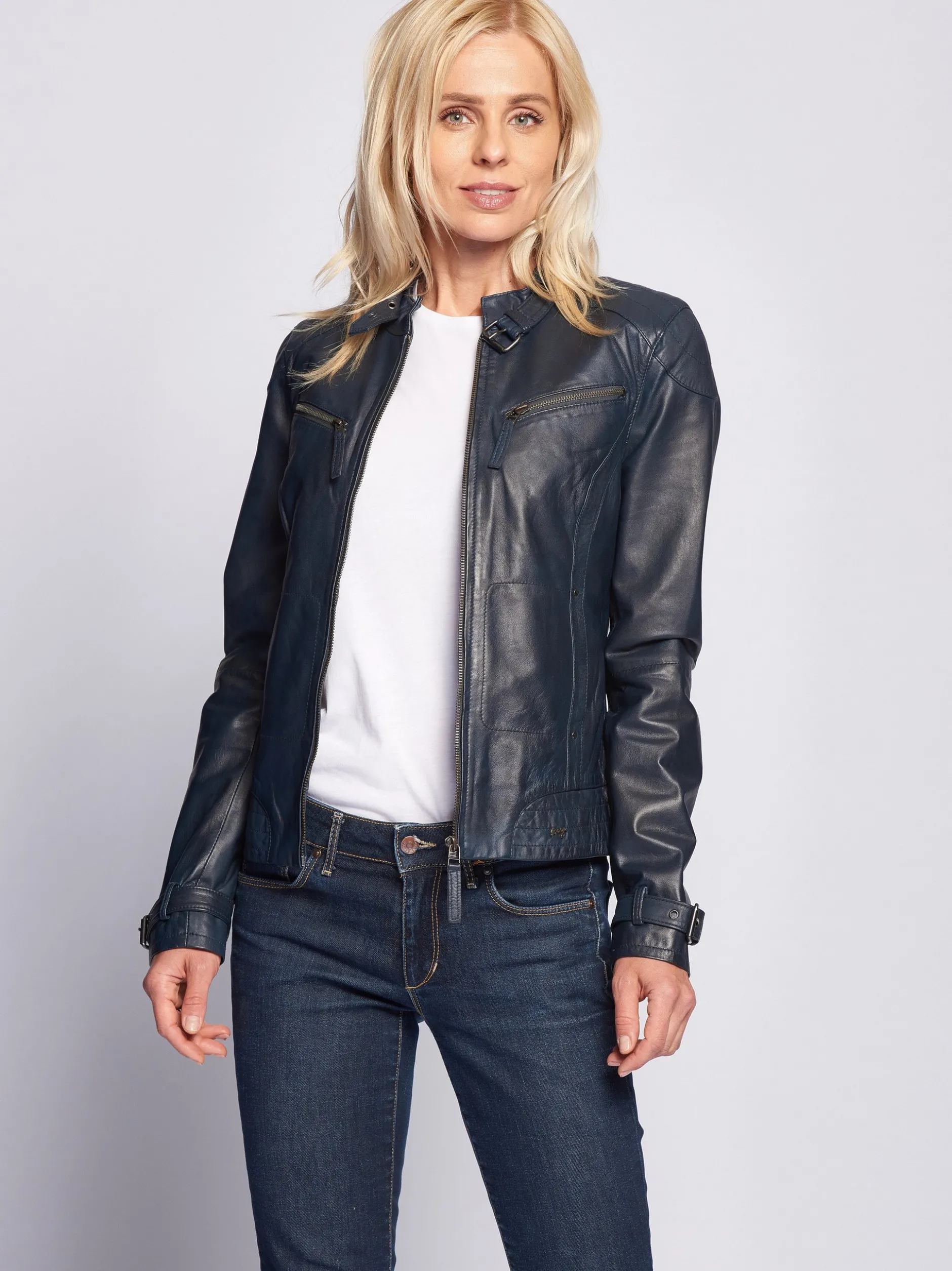 Maze Damen Lederjacke in blau