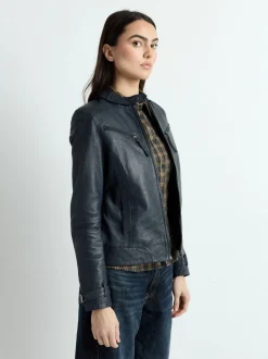 Maze Damen Lederjacke in blau