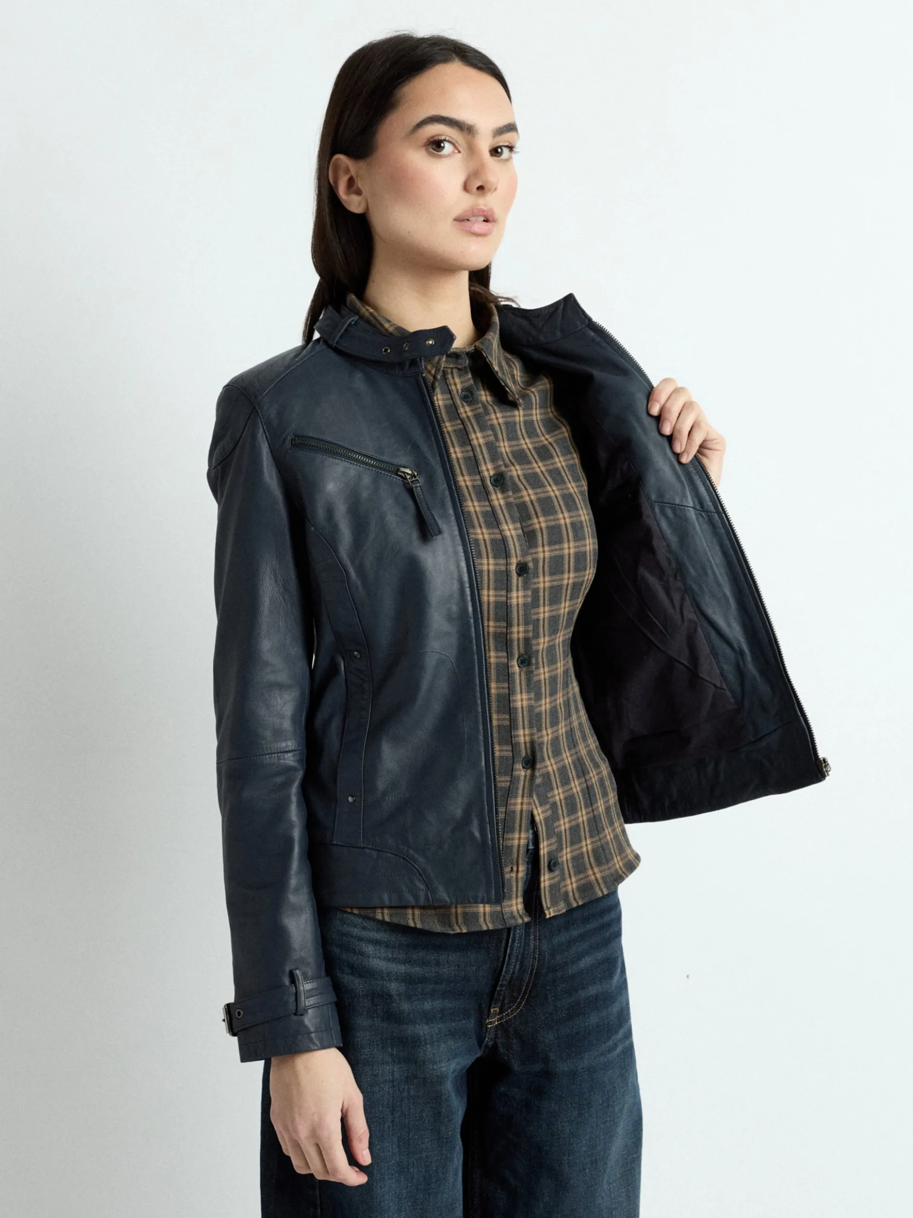 Maze Damen Lederjacke in blau