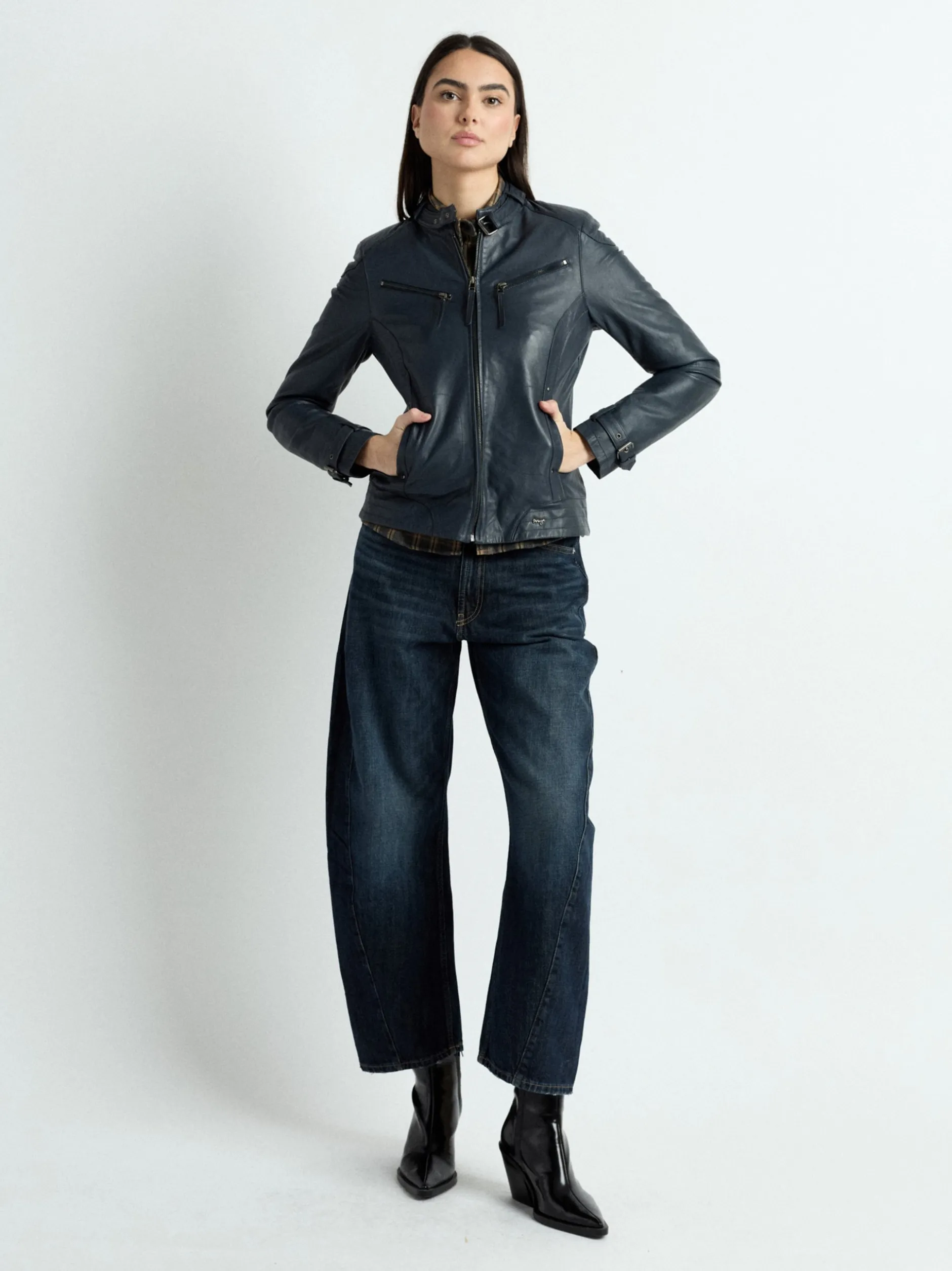 Maze Damen Lederjacke in blau
