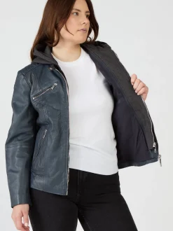 Maze Damen Lederjacke in blau
