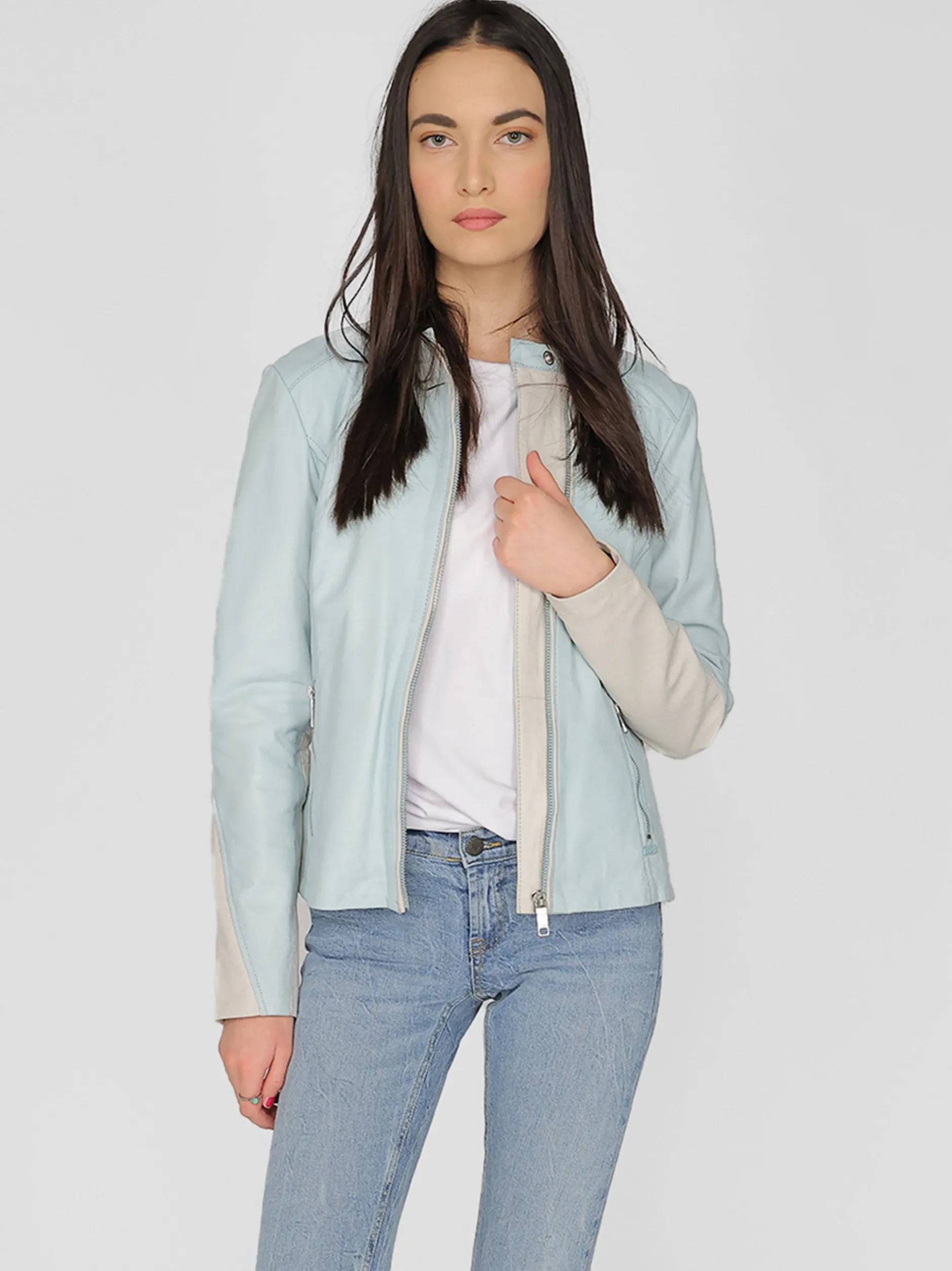 Maze Damen Lederjacke in blau