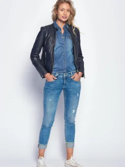 Maze Damen Lederjacke in blau