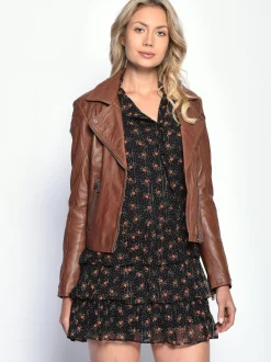 Maze Damen Lederjacke in cognac
