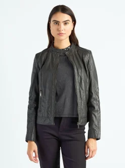 Maze Damen Lederjacke in grau