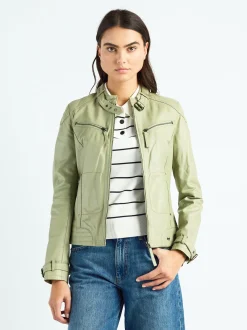 Maze Damen Lederjacke in grau