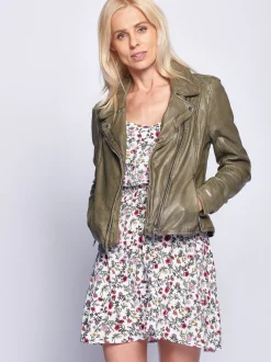 Maze Damen Lederjacke in grün