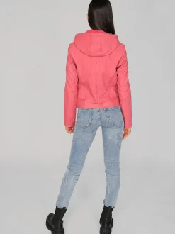 Maze Damen Lederjacke in koralle