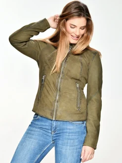 Maze Damen Lederjacke in oliv