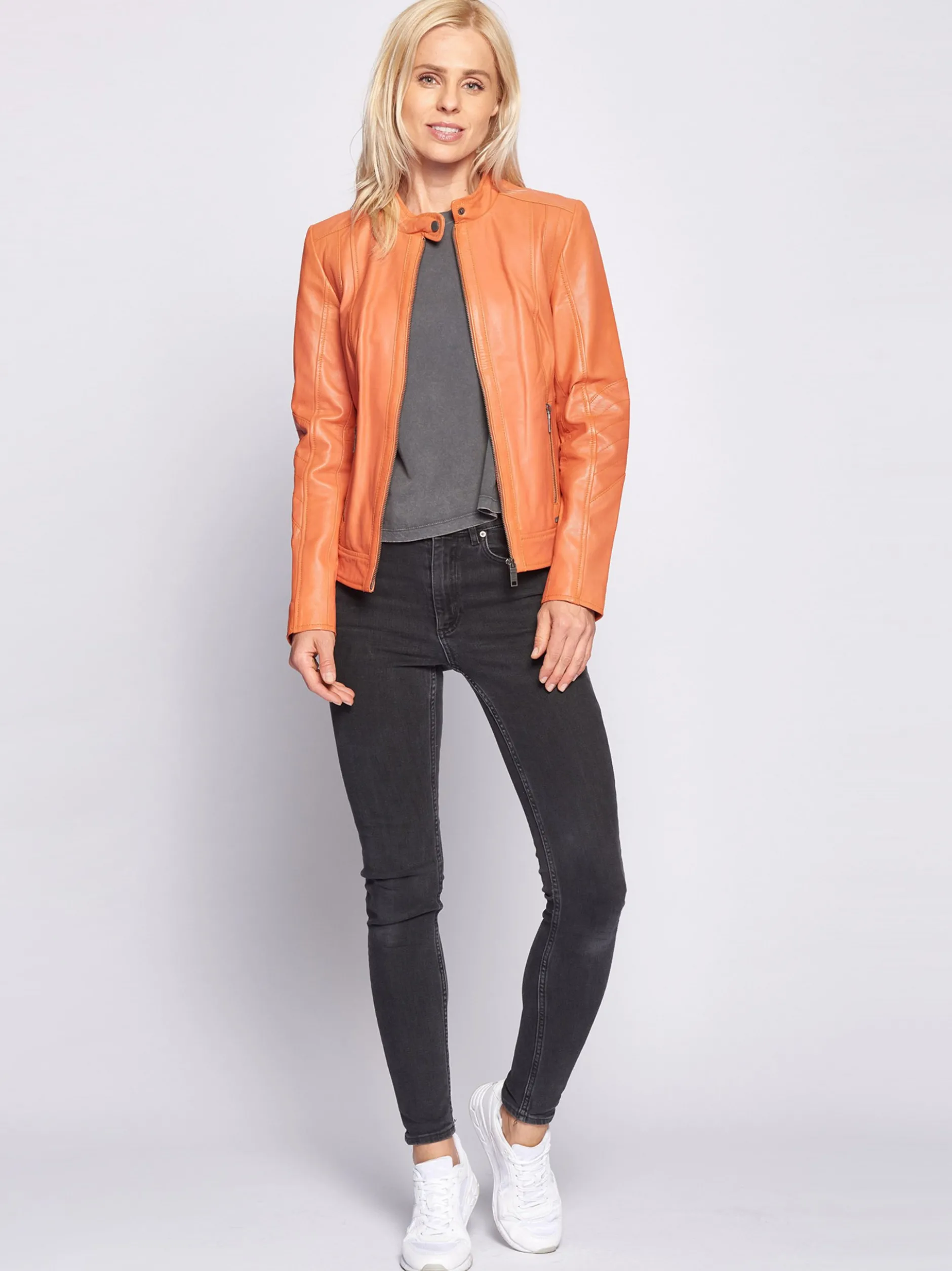 Maze Damen Lederjacke in orange