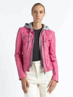 Maze Damen Lederjacke in pink
