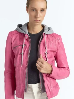 Maze Damen Lederjacke in pink