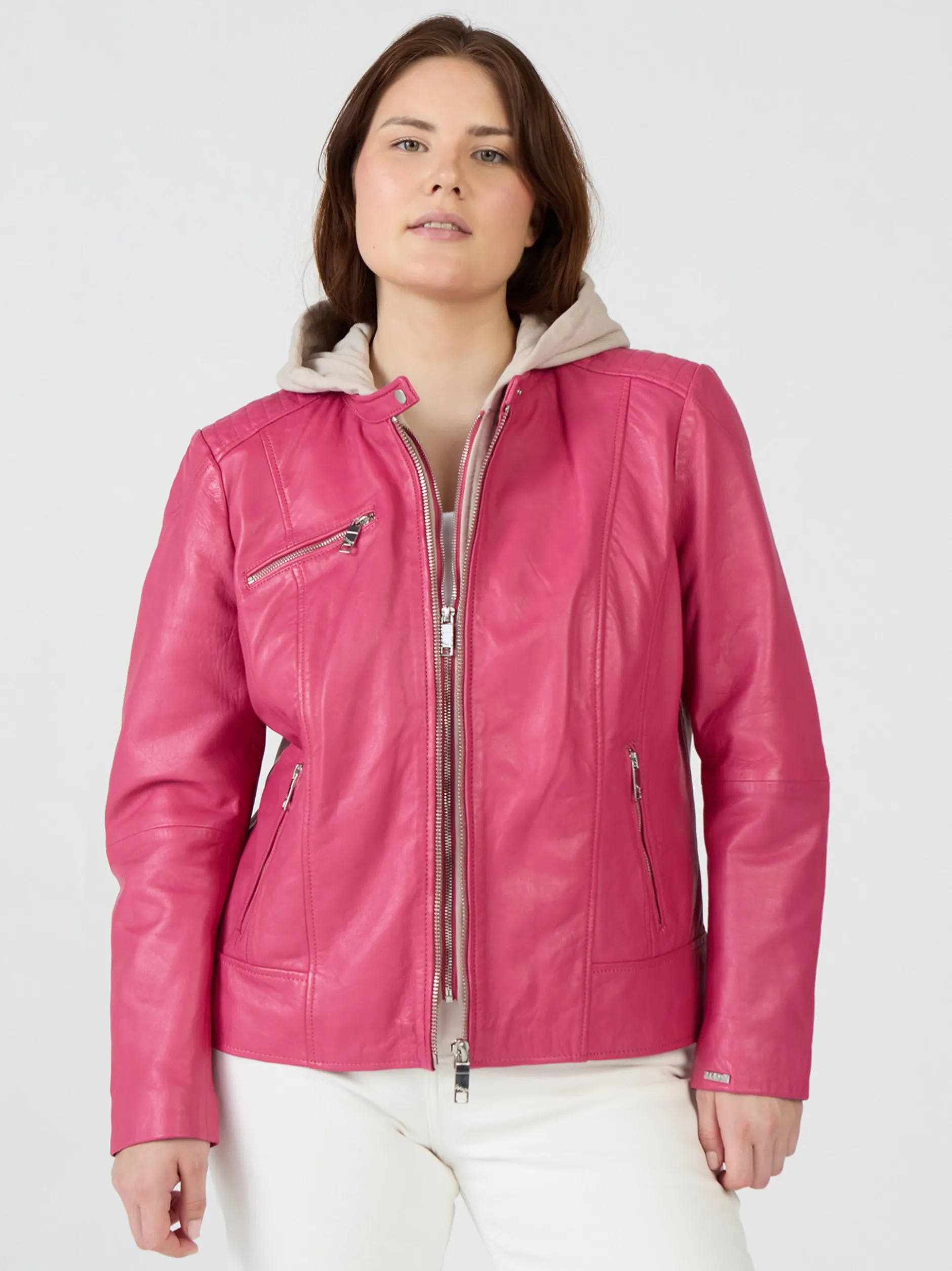 Maze Damen Lederjacke in pink