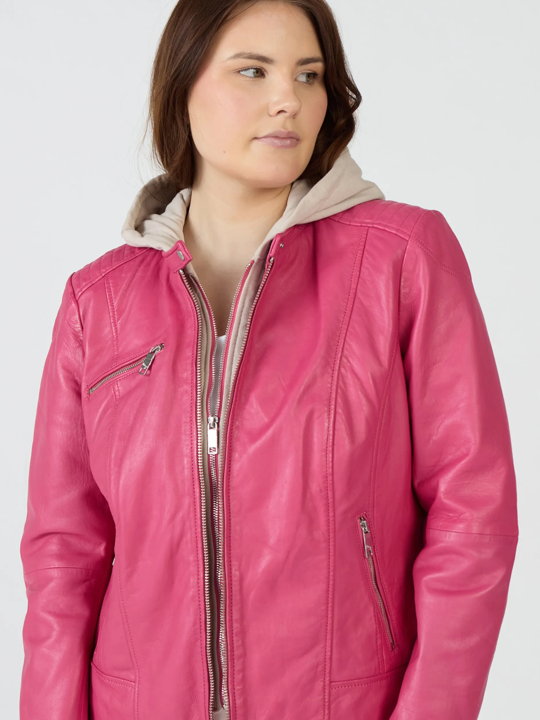 Maze Damen Lederjacke in pink