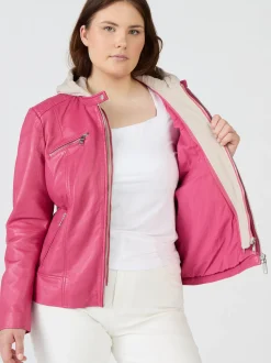 Maze Damen Lederjacke in pink