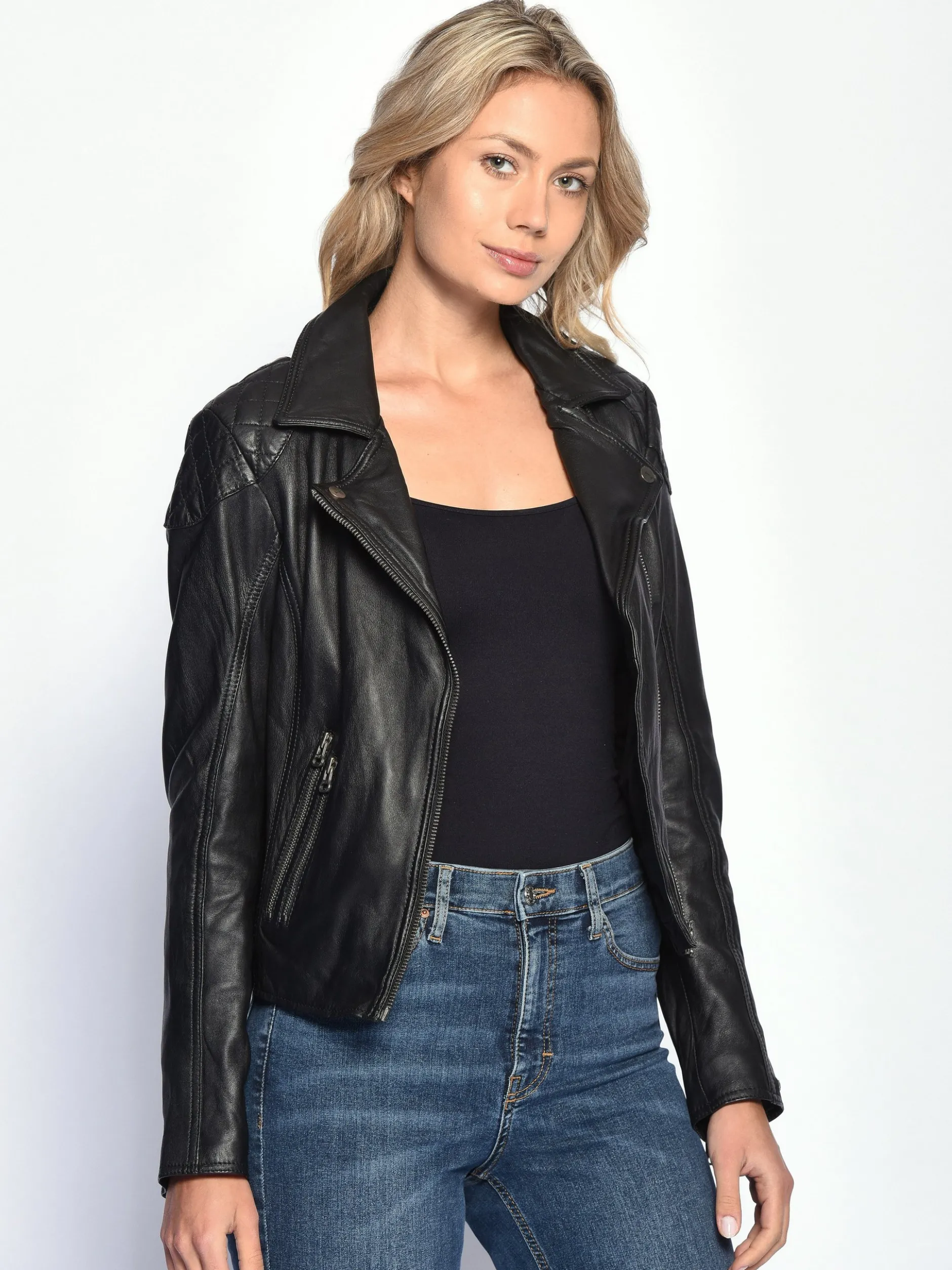Maze Damen Lederjacke in schwarz