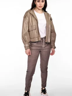 Maze Damen Lederjacke in taupe