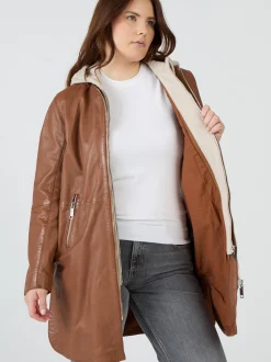 Maze Damen Ledermantel in cognac