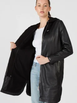 Maze Damen Ledermantel in schwarz