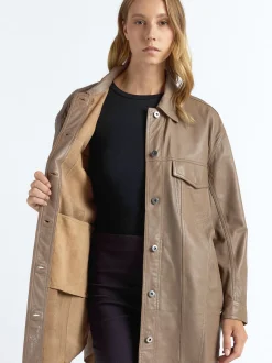 Maze Damen Ledermantel in taupe