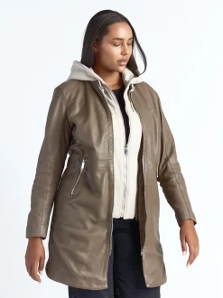 Maze Damen Ledermantel in taupe