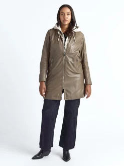 Maze Damen Ledermantel in taupe
